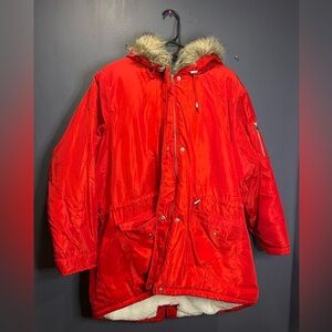 New Look Red Parka Fur Hooded Coat